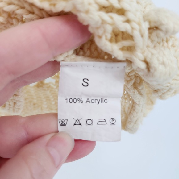 Cream Crochet Knit Vest Womens Small Indie Folk Chunky Granola Earthy Boho - Picture 3 of 6